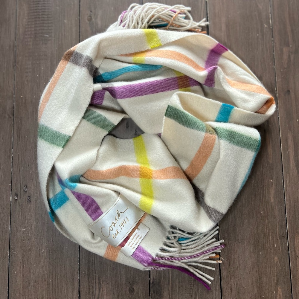 Coach Cashmere Scarf, Women's Legacy Fringed Plaid Neck Wrap